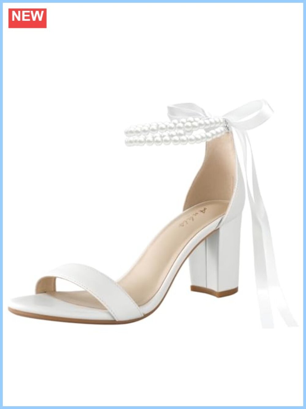Silk Satin Pearl Bow Chunky Heels Open Toe Ankle Strap Wedding Shoes